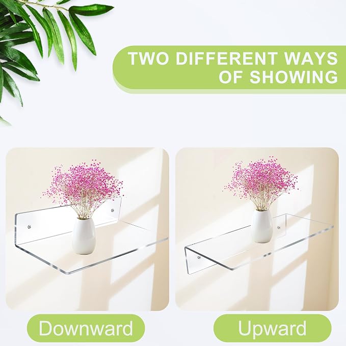 Jansburg 12 Inch L-Shaped Acrylic Floating Shelf Clear Wall Mounted Shelves - Image 5