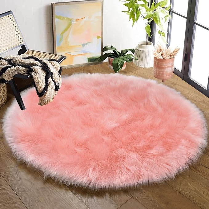 ORINOVA Pink Washable Fluffy Circle Rugs - Image 2