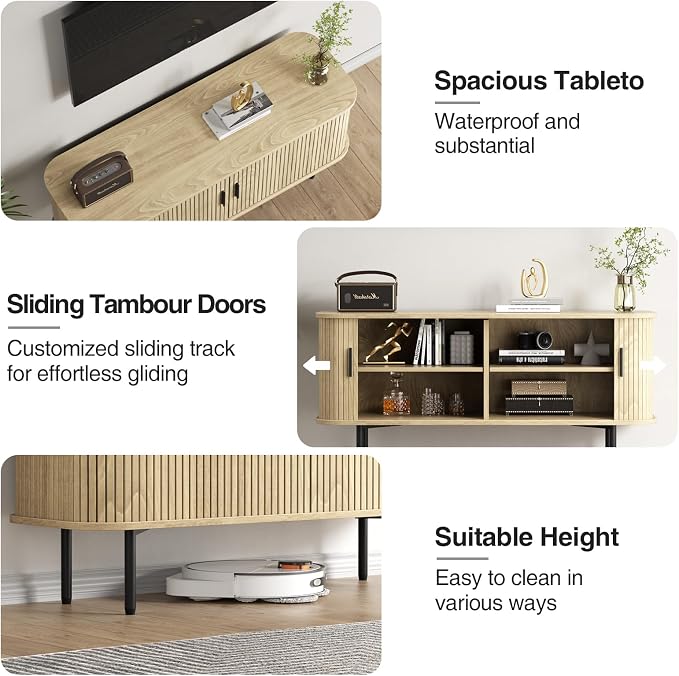 47''W Natural Storage Cabinet, Media Console, Tambour TV Stand; Sliding Door - Image 8