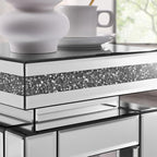 Mirrored End Table Square with Crystals, 2-Tier Modern Small Sofa Table with - Image 4