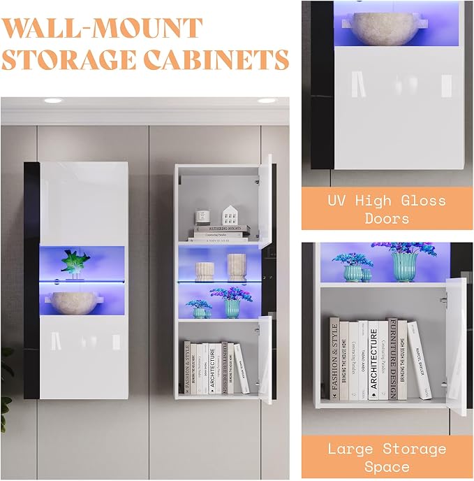 AMERLIFE 3 Piece Modern Wall Unit Entertainment Center Set, High Gloss 70" - Image 3