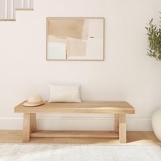 Plank+Beam 60 Inch Farmhouse Dining Bench, Solid Wood Entryway Bench, Wooden - Image 6