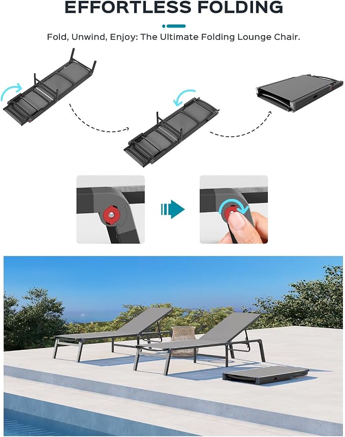 Ciokea Aluminum Foldable Lounge Chairs Set of 2 - Image 7