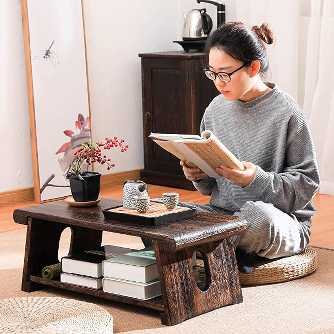 Foldable Japanese Tea Table, 2-Tier Zen Low Table - Image 7