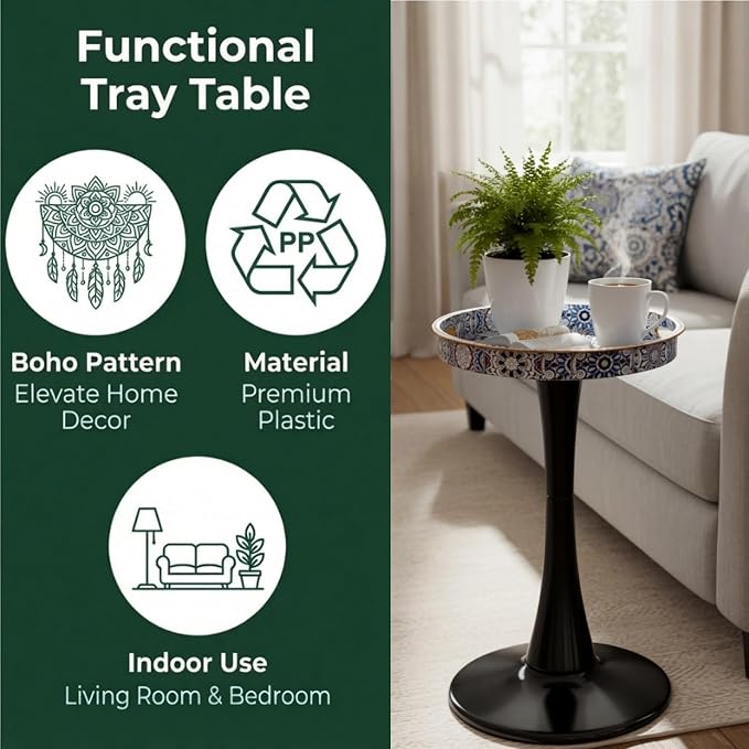 Gesodant Boho Chic Round Side Table, Stable Hourglass Pedestal Base, Unique - Image 9