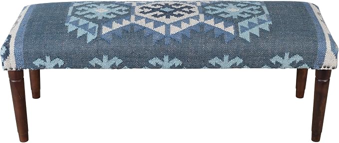 LR Home Blue/Ivory Handmade Upholstered Bench - Image 8