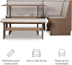 Linon Lucy Natural Wood and Linen Upholstered Corner Nook Kitchen Dining Set - Image 12