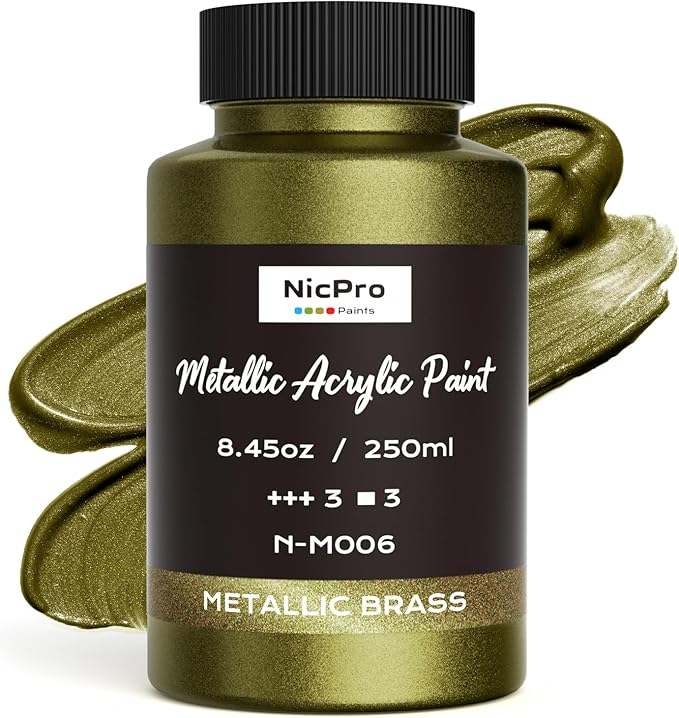 Nicpro Metallic Brass Acrylic Paint, 8.45oz/250ml Large Brass Leaf Paint by Nicpro