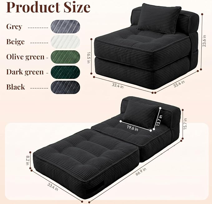 Folding Sofa Bed, Convertible Sleeper Chair - Image 2
