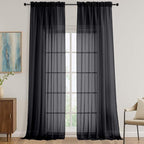 Black Sheer Curtains 120 Inches Long 2 Panels Set, 59 Inch Extra Wide Soft Airy by OVZME