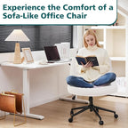 OLIXIS Criss Cross Chair with Wheels Wide Cross Legged Office Desk Vanity Chair - Image 6