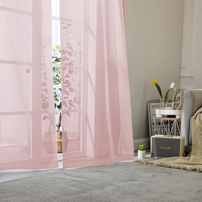 Blush Pink Sheer Curtains 90 Inches Long 2 Panels, Modern Airy Voile Solid - Image 8