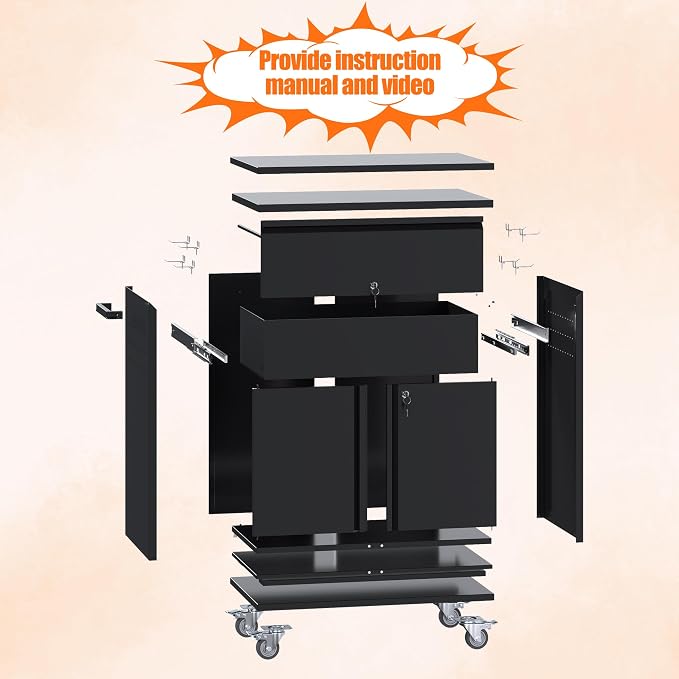 SUXXAN Metal Storage Cabinet on Wheels, Assembly Required - Image 7