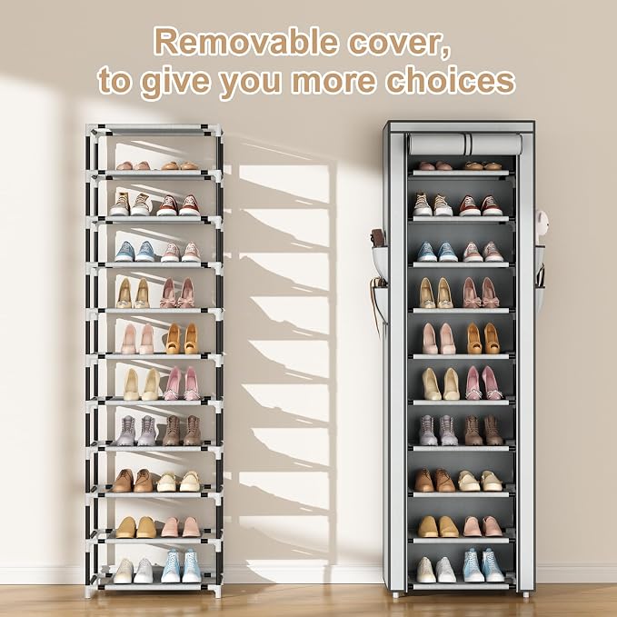 ROJASOP Shoe Rack with Covers 10 Tier Large Shoe Organizer Tall Shoe Closet - Image 5