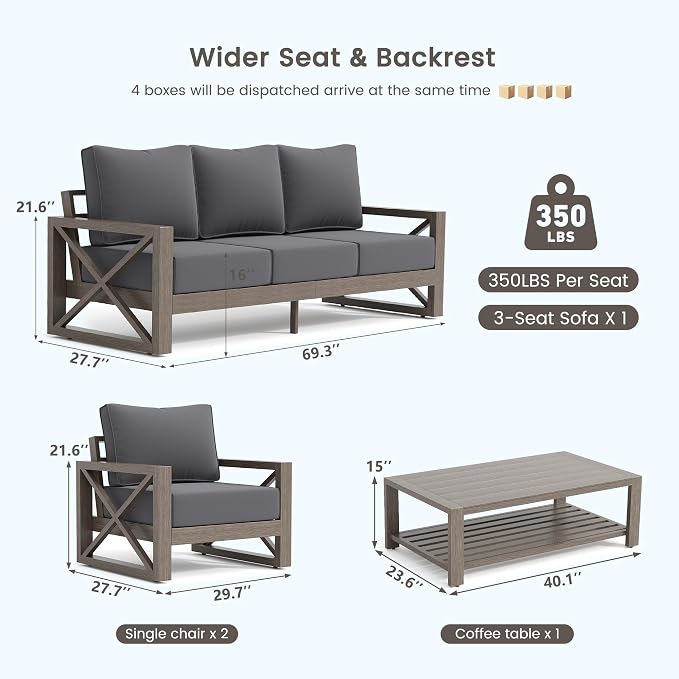 UDPATIO Aluminum Patio Furniture Set, Faux Wood Grain Modern Outdoor Furniture - Image 8