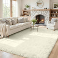 5x7 Fluffy Shag Area Rugs for Living Room Bedroom: Soft Carpet Cream White | by CarpetAddColortoYourLife
