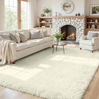 5x7 Fluffy Shag Area Rugs for Living Room Bedroom: Soft Carpet Cream White | by CarpetAddColortoYourLife