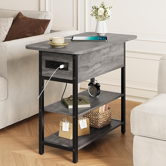 Yoobure End Table with Charging Station, Flip Top Side Table with USB Ports and - Image 2
