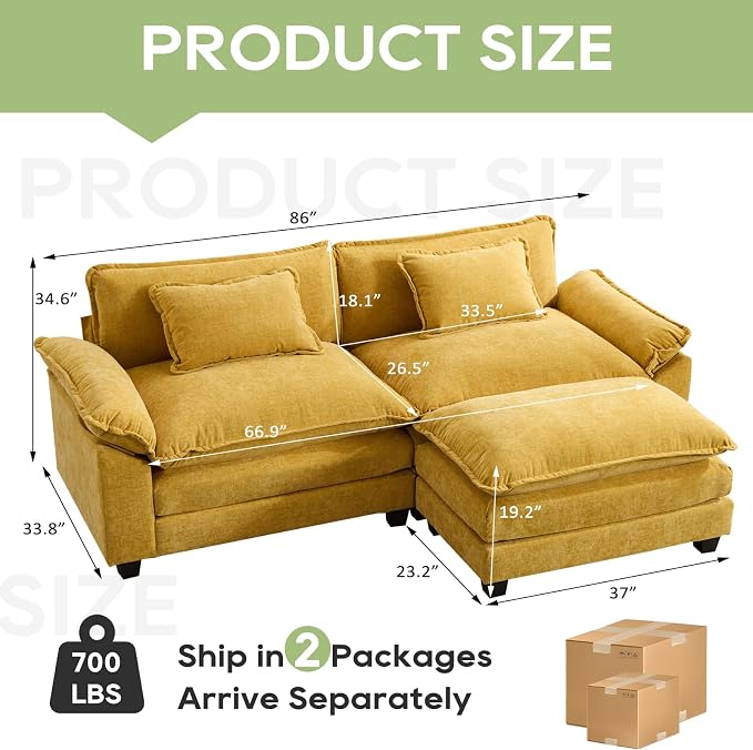 Oprisen 86" Modular Sectional Sofa, Comfy Cloud Couch Sectional Sofa - Image 2