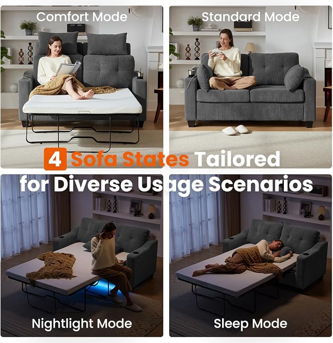 Full Size Pull Out Sleeper Sofa Bed, 2-in-1 Convertible Corduroy Pull Out Couch - Image 5