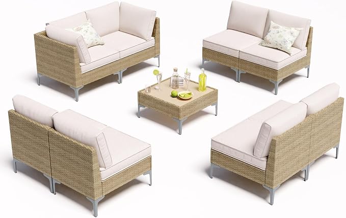 JOYURE 9 Piece Wicker Patio Furniture Set, Outdoor Conversation Sectional Sofa - Image 8