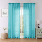 Turquoise Sheer Curtains for Living Room Decor 84 Inches Long 2 Pcs, Light by Lecloud