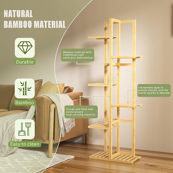 ROMGUAR CRAFT 6 Tier Bamboo Plant Stand Indoor, Wood Tall Flower Holder Corner - Image 5
