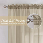 Taupe Sheer Curtains 63 Inch Length 2 Pcs, Light Filtering Rod Pockets Window - Image 3