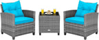 COSTWAY 3PCS Patio Furniture Set, PE Rattan Wicker Sofa w/Washable Cushion and by COSTWAY