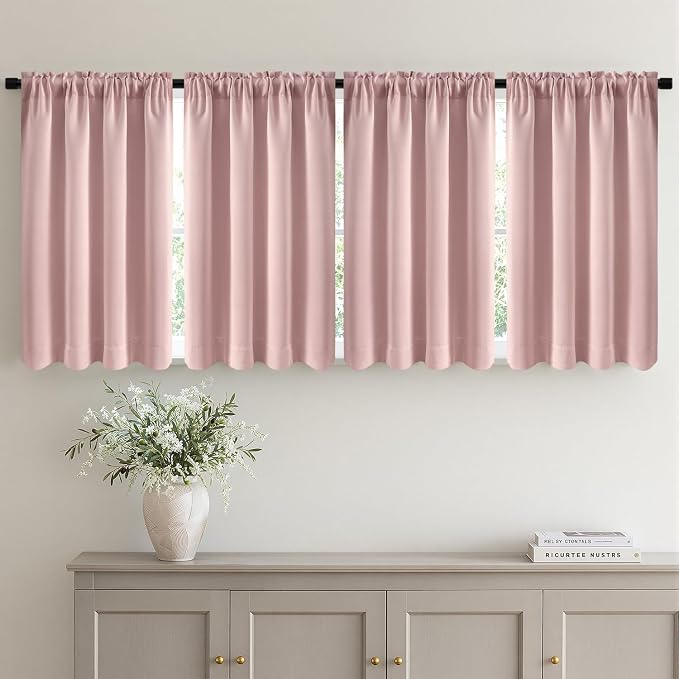MIULEE 4-Panel 36 Inch Blackout Kitchen Tier Curtains Over Sink Light Pink | by MIULEE