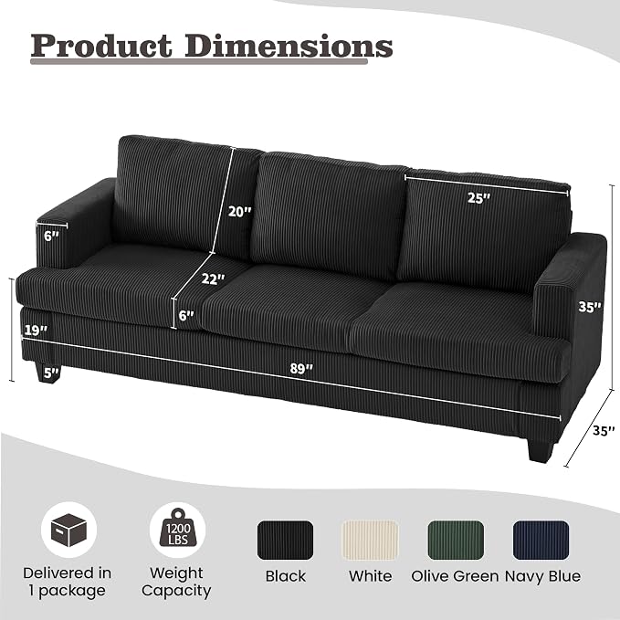 Apicizon 89" Dark Grey Couch for Living Room, Comfy Clound Couch 3 Seater Sofa - Image 2