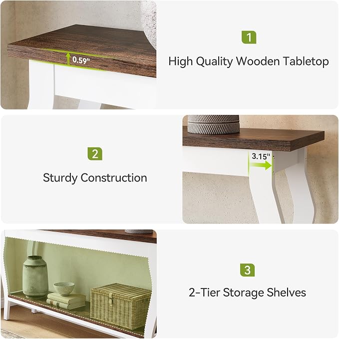 LITTLE TREE 70.9 Inches Long Console Table, 2-Tier Vintage Wooden Sofa Table - Image 7