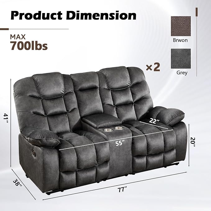 HAOMARKETS Manual Reclining Loveseat Sofa Set of 2 - Image 2