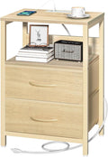 Yoobure Nightstand with Charging Station, Small Night Stand with Fabric Drawers by Yoobure