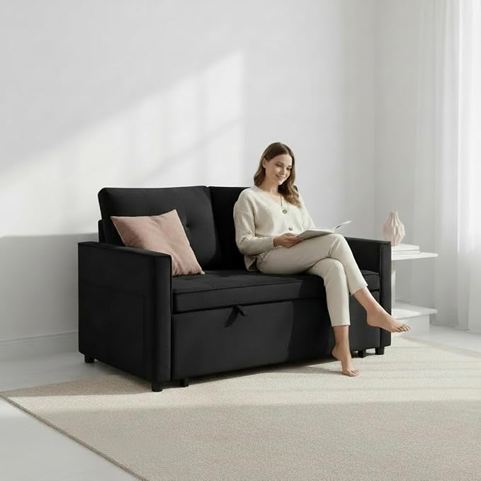 Sofa Bed, Pull Out Couch with Side Pockets, 3 in 1 Velvet Fabric Loveseat - Image 4