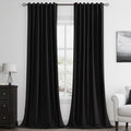 Black 100% Blackout Linen Curtains 102 Inch Length 2 Panels Set by Guken