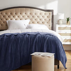 KMUSET Fleece Blanket Navy Queen Size Lightweight Cozy Plush Microfiber Solid - Image 3