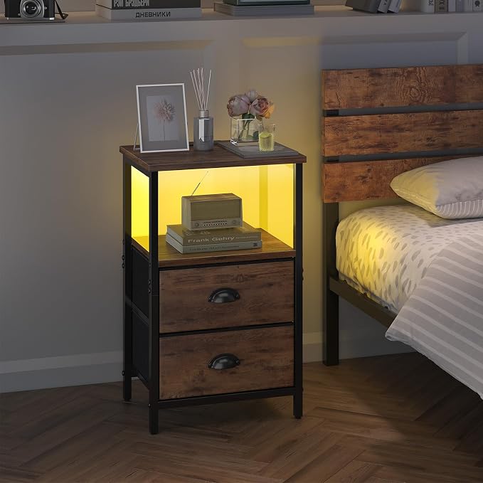 sthmec Nightstand with Charging Station, Night Stand with 2 Fabric Drawers - Image 7