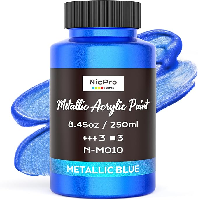 Nicpro Metallic Blue Acrylic Paint, 8.45oz/250ml Large Metallic Paint, Non Toxic by Nicpro