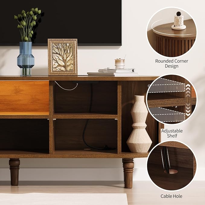 TV Console with Power Outlet-55 Entertainment Center with Sliding Tambour Door - Image 6