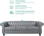 Chesterfield 3 Seater Sofa, Modern Leather Tufted Couch 3 Seater - Image 6