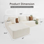 Opiesit 108" Boneless Couches for Living Room, Modular Sectional Sofa - Image 2