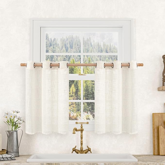 Cream Linen Curtains 36 Inch for Windows, Soft Thick Linen Textured Light by LAMIT