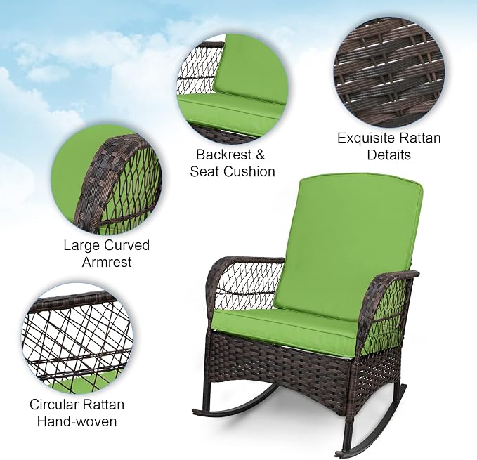 LEVELEVE 3 pcs Rocking Bistro Set Conversation Chairs PE Wicker Outdoor Rocking - Image 2