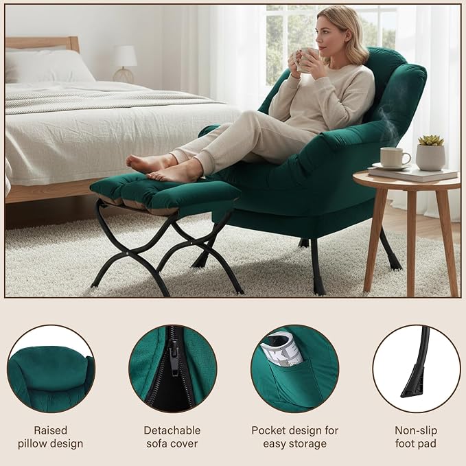 Welnow Lazy Chair with Ottoman, Modern Accent Chair with Armrests and a Side - Image 4