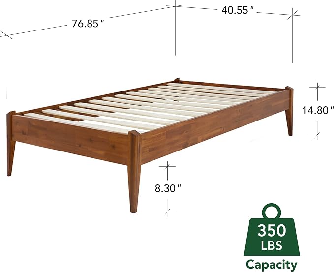 Bme Dinkee Twin Bed Frames without Headboard, Acacia Wood 15 Inch Platform Bed - Image 2