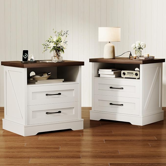 AODK 24 Inch Farmhouse Nightstand Set of 2, Bedside Tables by AODK