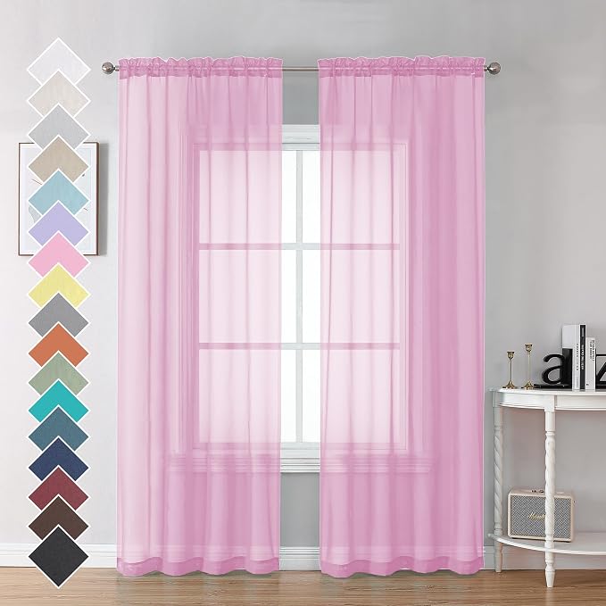 Sheer Window Curtains 96 Inch Length 2 PCS, Rod Pocket Voile Drapes by OVZME