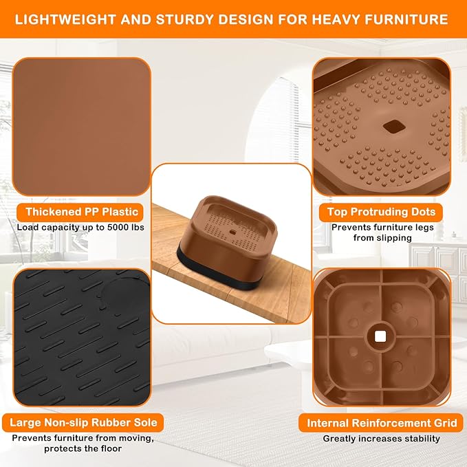 shouwuhho 24 Pack Furniture Risers Adjustable Bed Risers Heavy Duty Lifts - Image 5