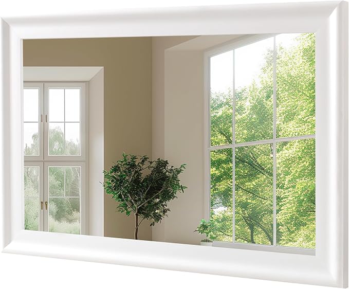 White Wood Mirror for Bathroom, Rectangle Rustic 30 x 40 inch Vanity Mirror for by WIOWUR